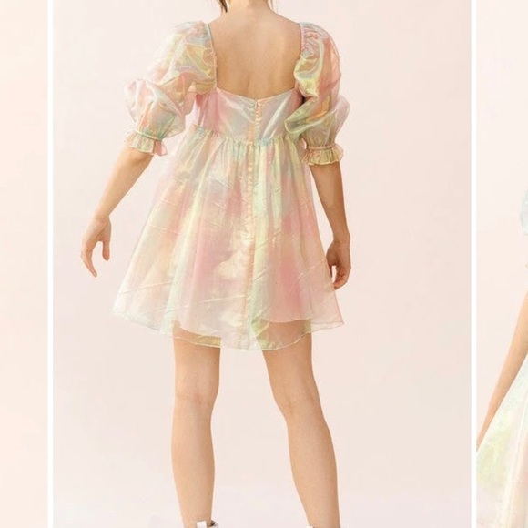 LIKE NEW STORIA BABY DOLL PINK PUFF SLEEVE MINI DRESS TAYLOR SWIFT SIZE SMALL - Picture 4 of 9